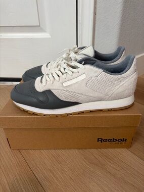 Men's Reebock Neutral Gray & Off-White Suede Classic Leather LS